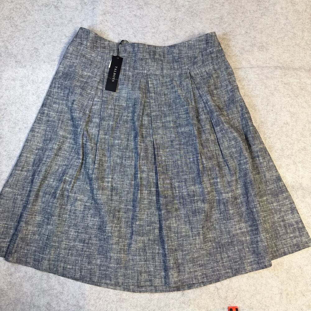 Talbots Pleated Skirt Size 6 Blue Linen Blend Lined